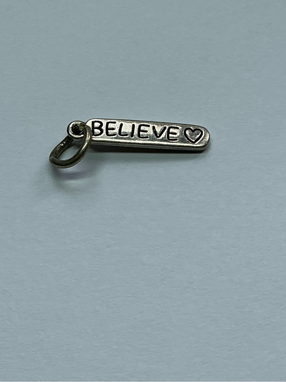 Believe Bar Charm Pendant in Silver Tone